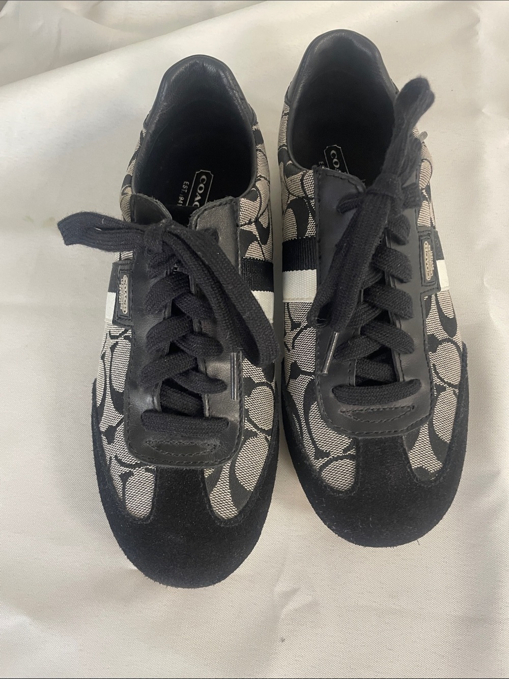 Coach Women's Signature Lace-Up Sneakers in Black and Cream